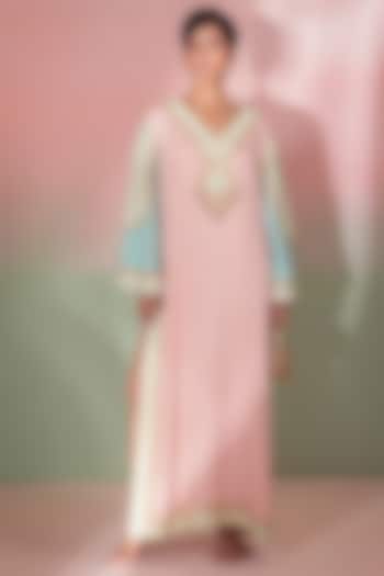 Pastel Pink Georgette Embroidered Kaftan by Priyanka Jain at Pernia's Pop Up Shop