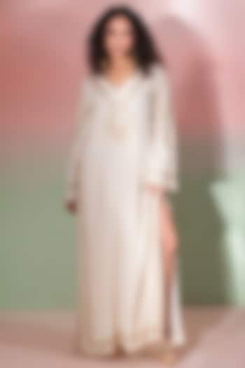 Ivory Georgette Embroidered Kaftan by Priyanka Jain at Pernia's Pop Up Shop