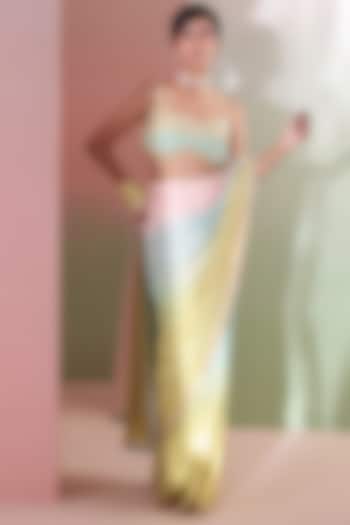 Multi-Colored Chanderi Sequins Embroidered Wedding Saree Set by Priyanka Jain at Pernia's Pop Up Shop