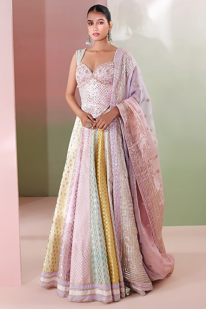 Multi-Colored Chanderi Gota Embroidered Wedding Lehenga Set by Priyanka Jain at Pernia's Pop Up Shop