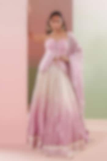 Lilac Ombre Chanderi Embroidered Wedding Lehenga Set by Priyanka Jain at Pernia's Pop Up Shop