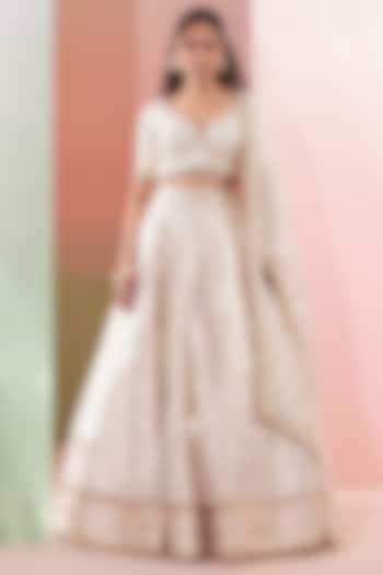 Ivory Chanderi Sequins Embroidered Wedding Lehenga Set by Priyanka Jain at Pernia's Pop Up Shop