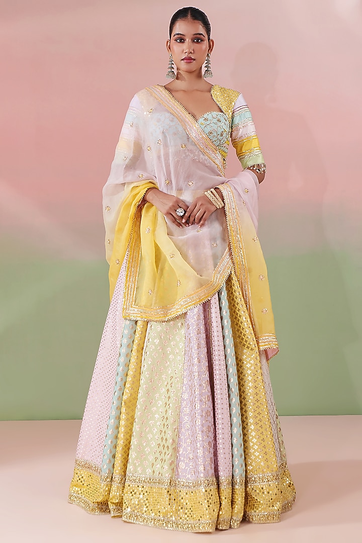 Multi-Colored Chanderi Embroidered Wedding Lehenga Set by Priyanka Jain at Pernia's Pop Up Shop