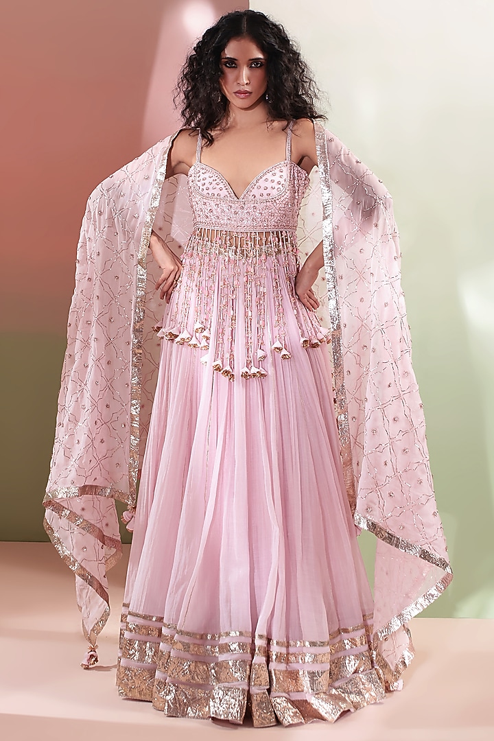 Baby Pink Mul Chanderi Embroidered Wedding Lehenga Set by Priyanka Jain at Pernia's Pop Up Shop