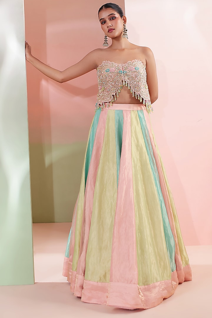 Multi-Colored Pure Tissue Embroidered Wedding Lehenga Set by Priyanka Jain at Pernia's Pop Up Shop