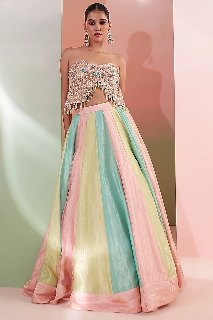 Multi-Colored Pure Tissue Embroidered Wedding Lehenga Set by Priyanka Jain at Pernia's Pop Up Shop