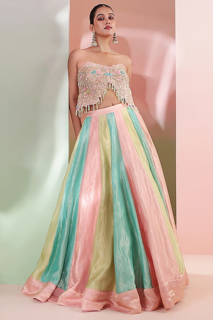 Multi-Colored Pure Tissue Embroidered Wedding Lehenga Set by Priyanka Jain at Pernia's Pop Up Shop