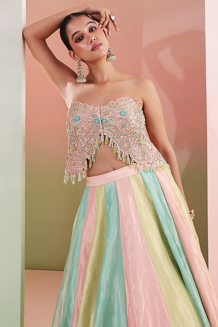 Multi-Colored Pure Tissue Embroidered Wedding Lehenga Set by Priyanka Jain at Pernia's Pop Up Shop