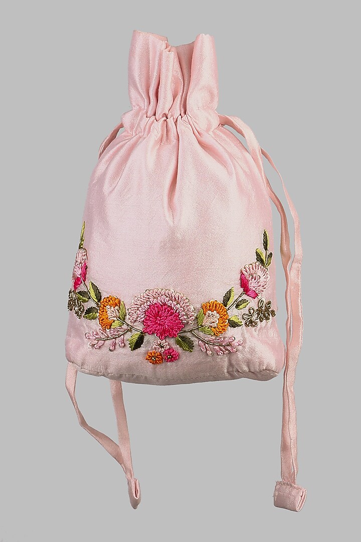 Pink Embroidered Chanderi Potli by Priyanka Jain at Pernia's Pop Up Shop