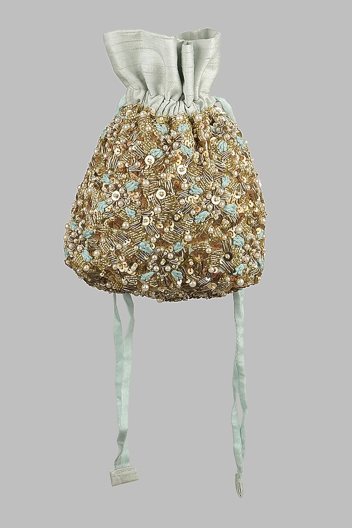 Green Sequins Embroidered Potli by Priyanka Jain at Pernia's Pop Up Shop
