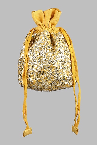 Mustard Sequins Embroidered Potli by Priyanka Jain