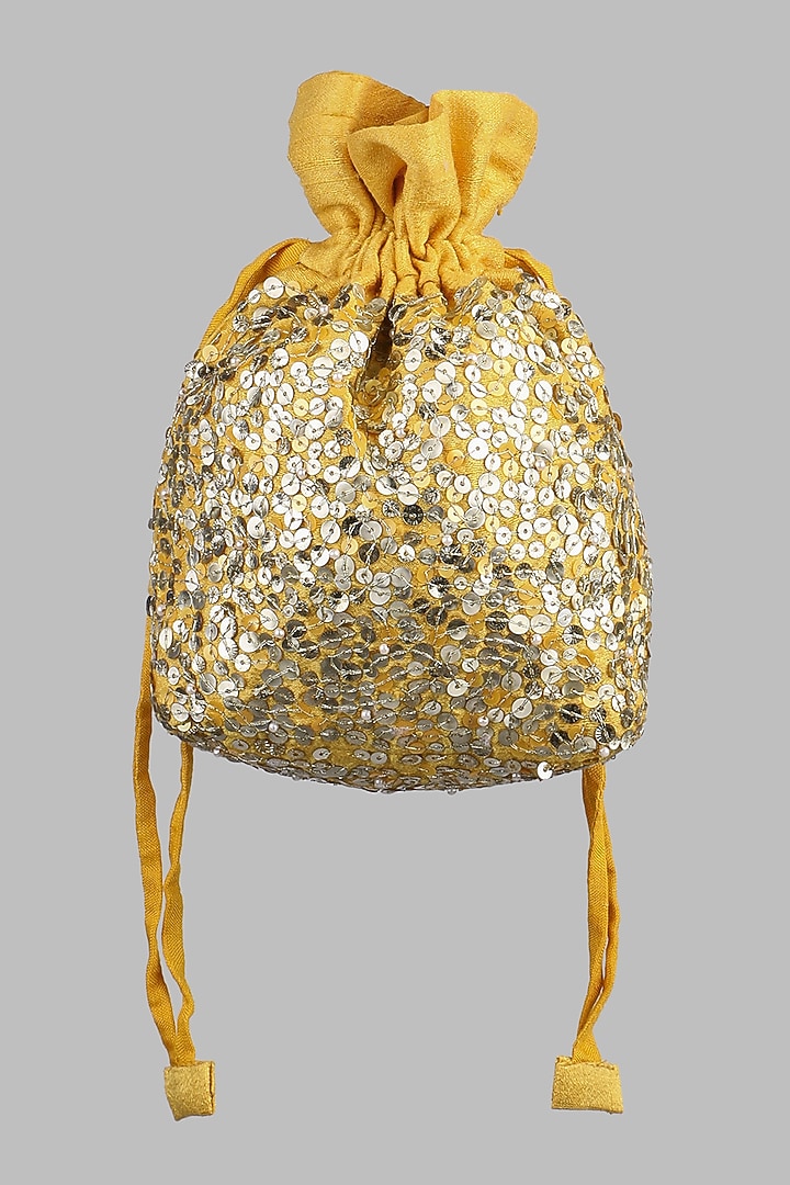 Mustard Sequins Embroidered Potli by Priyanka Jain at Pernia's Pop Up Shop