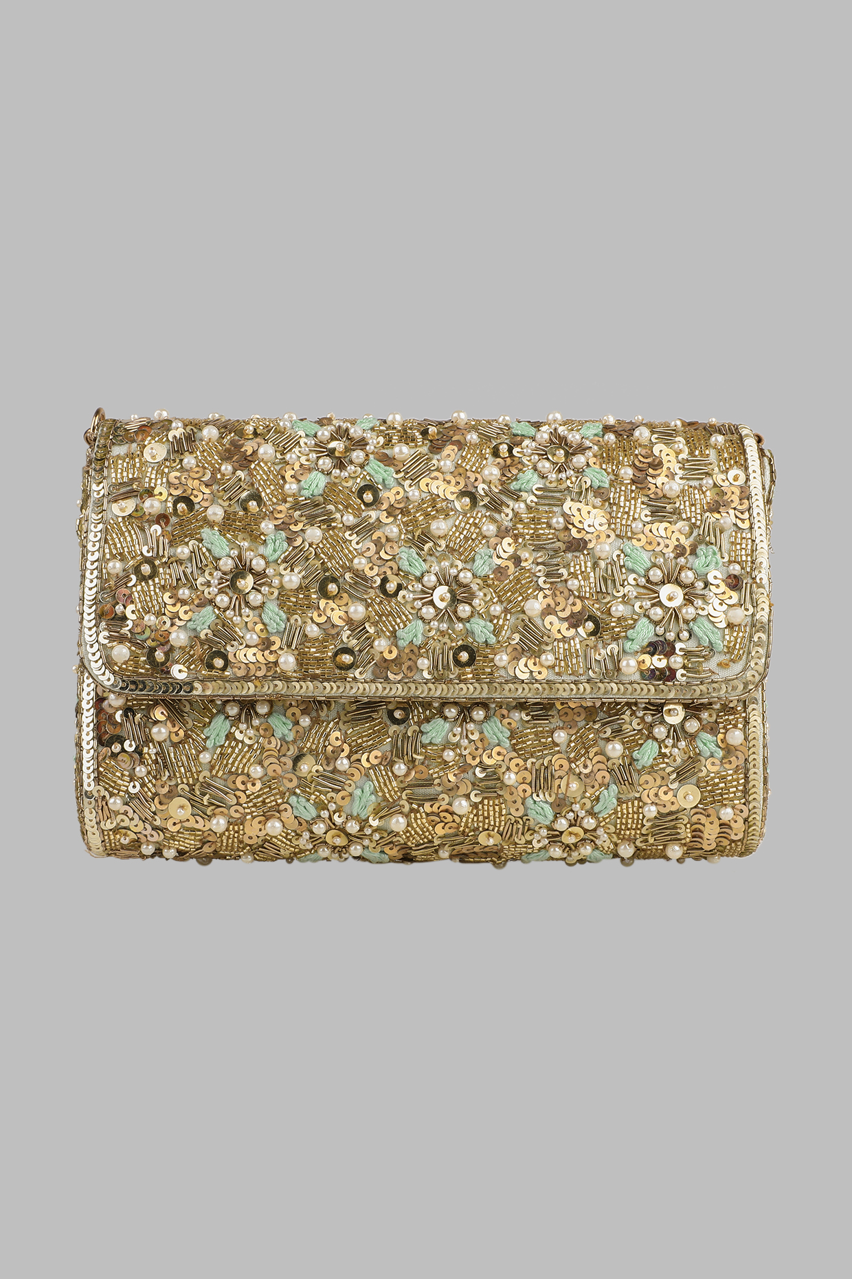Green Sequins Embroidered Clutch by Priyanka Jain at Pernia's Pop Up Shop