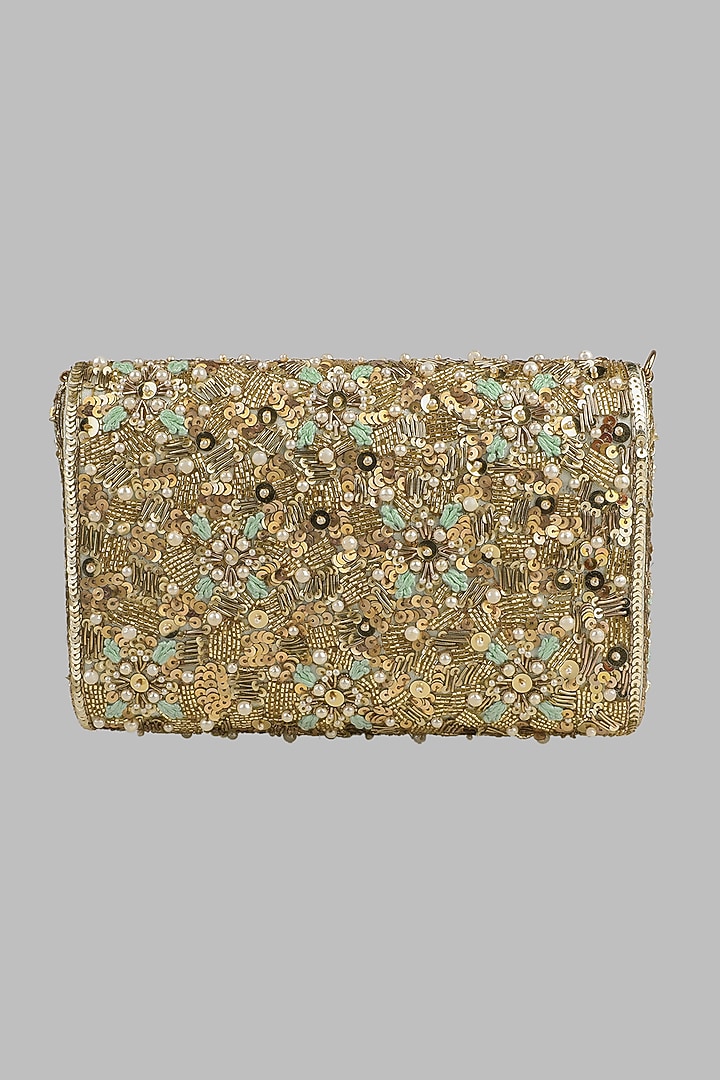 Green Sequins Embroidered Clutch by Priyanka Jain at Pernia's Pop Up Shop
