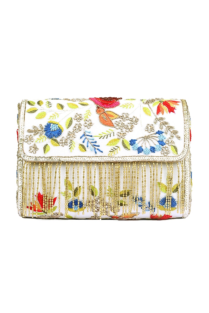 Ivory Hand Embroidered Clutch by Priyanka Jain at Pernia's Pop Up Shop