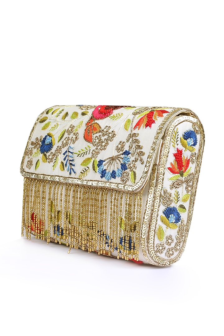 Ivory Hand Embroidered Clutch by Priyanka Jain at Pernia's Pop Up Shop