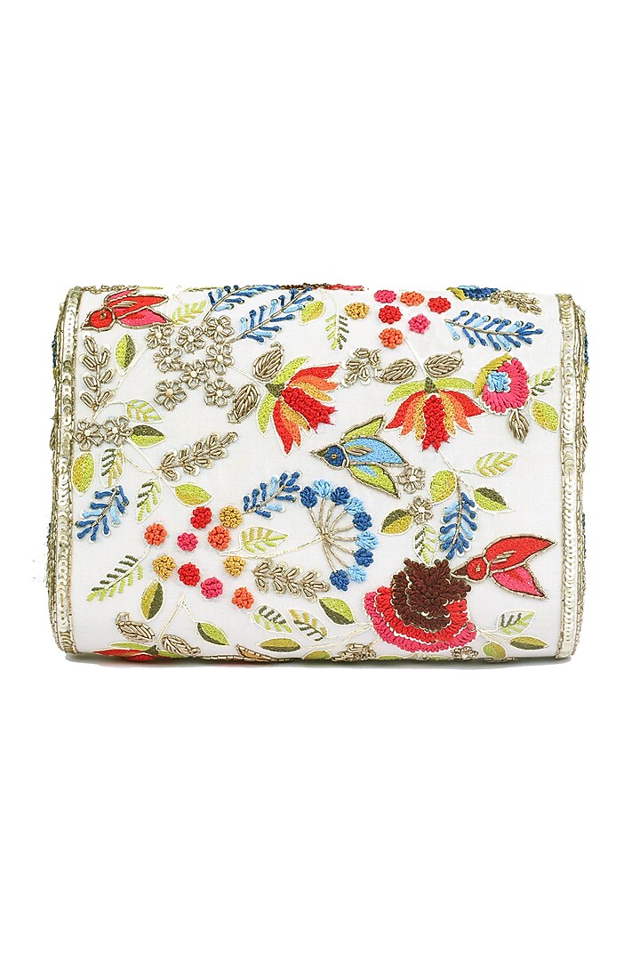 Ivory Hand Embroidered Clutch by Priyanka Jain at Pernia's Pop Up Shop