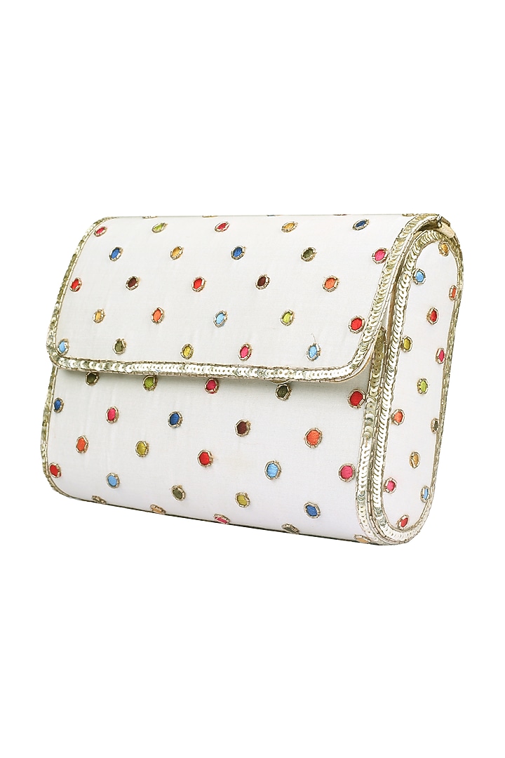 Ivory Polka Dot Embroidered Clutch by Priyanka Jain at Pernia's Pop Up Shop