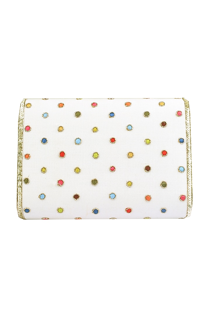 Ivory Polka Dot Embroidered Clutch by Priyanka Jain at Pernia's Pop Up Shop