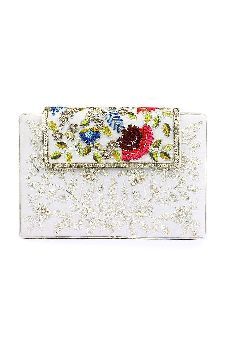 Ivory Tonal Embroidered Clutch by Priyanka Jain at Pernia's Pop Up Shop