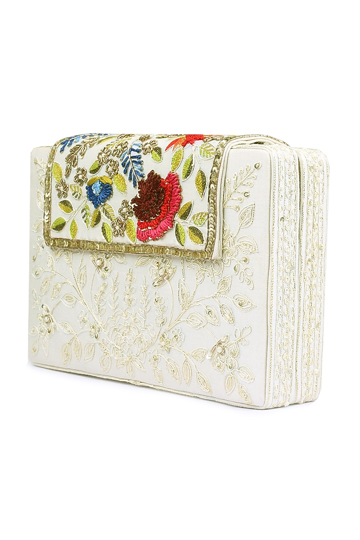 Ivory Tonal Embroidered Clutch by Priyanka Jain at Pernia's Pop Up Shop