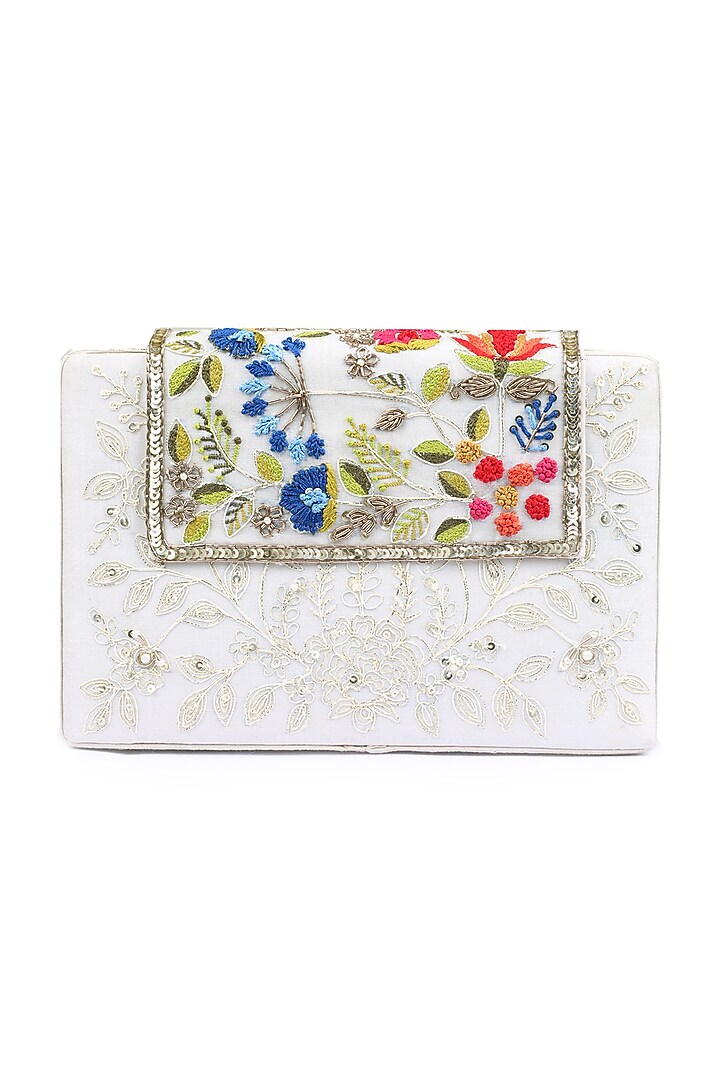 Ivory Tonal Embroidered Clutch by Priyanka Jain at Pernia's Pop Up Shop