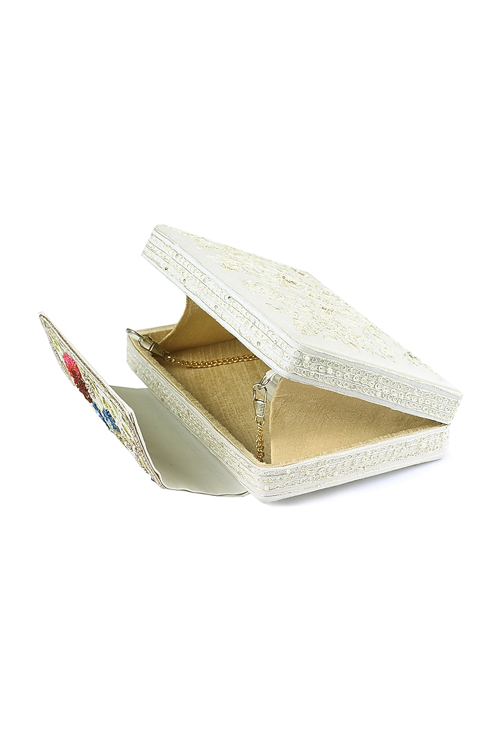 Ivory Tonal Embroidered Clutch by Priyanka Jain at Pernia's Pop Up Shop
