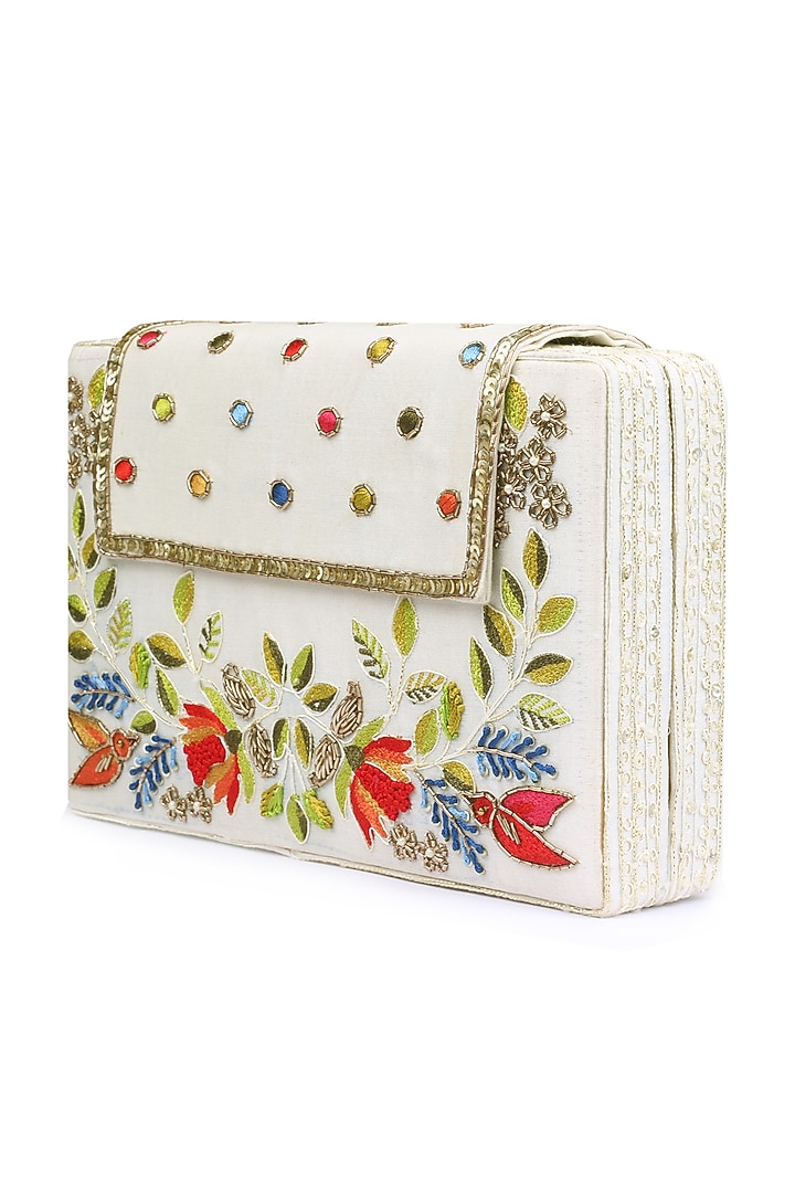 Ivory Floral Embroidered Clutch by Priyanka Jain at Pernia's Pop Up Shop
