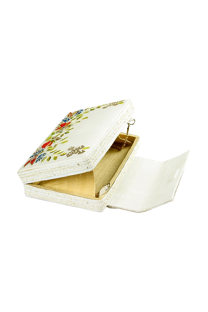 Ivory Floral Embroidered Clutch by Priyanka Jain at Pernia's Pop Up Shop