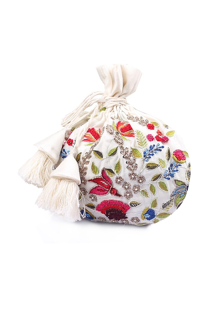Ivory Hand Embroidered Potli by Priyanka Jain at Pernia's Pop Up Shop
