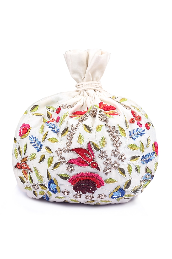 Ivory Hand Embroidered Potli by Priyanka Jain at Pernia's Pop Up Shop