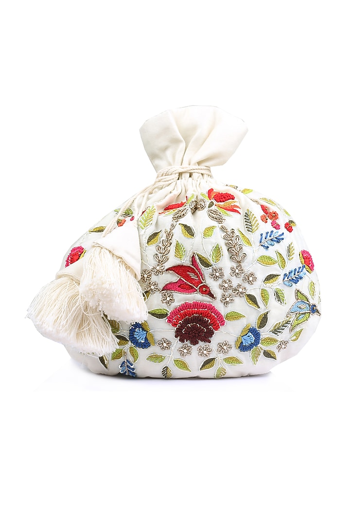 Ivory Hand Embroidered Potli by Priyanka Jain at Pernia's Pop Up Shop