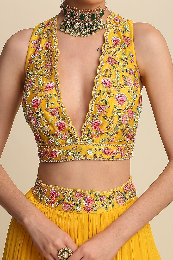 Yellow Embroidered Wedding Lehenga Set by Priyanka Jain at Pernia's Pop Up Shop