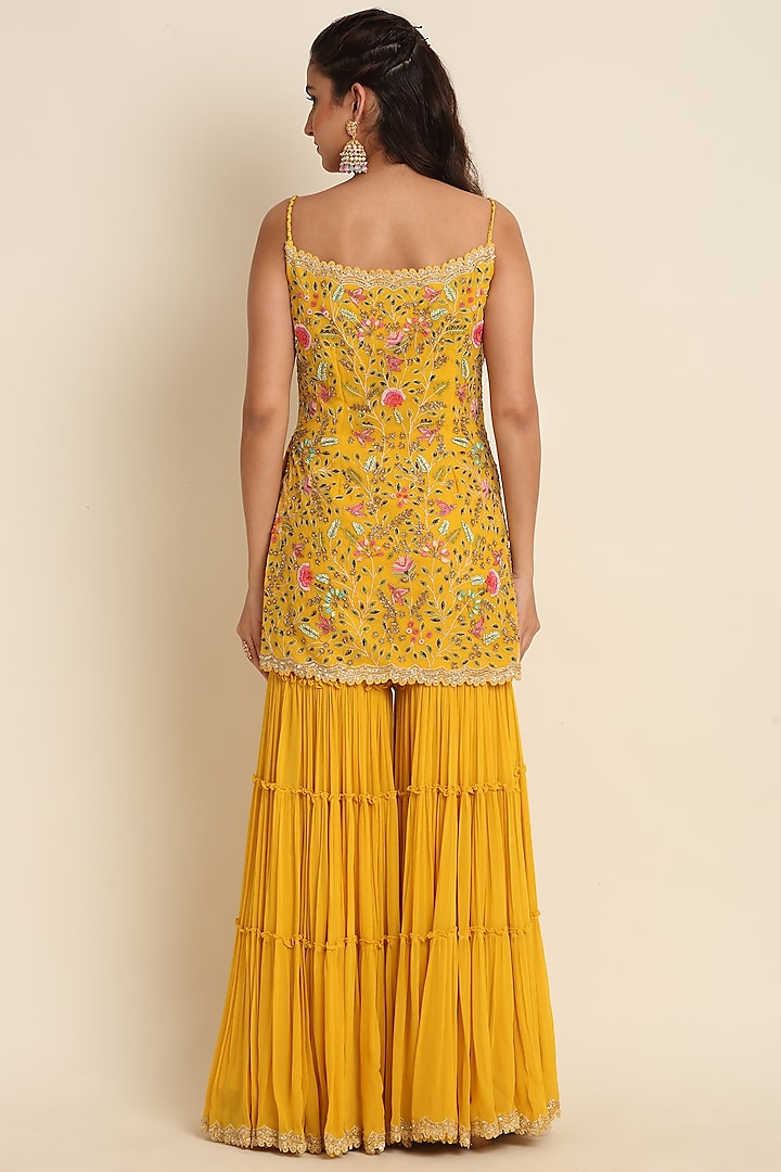 Yellow Tiered Wedding Sharara Set by Priyanka Jain at Pernia's Pop Up Shop