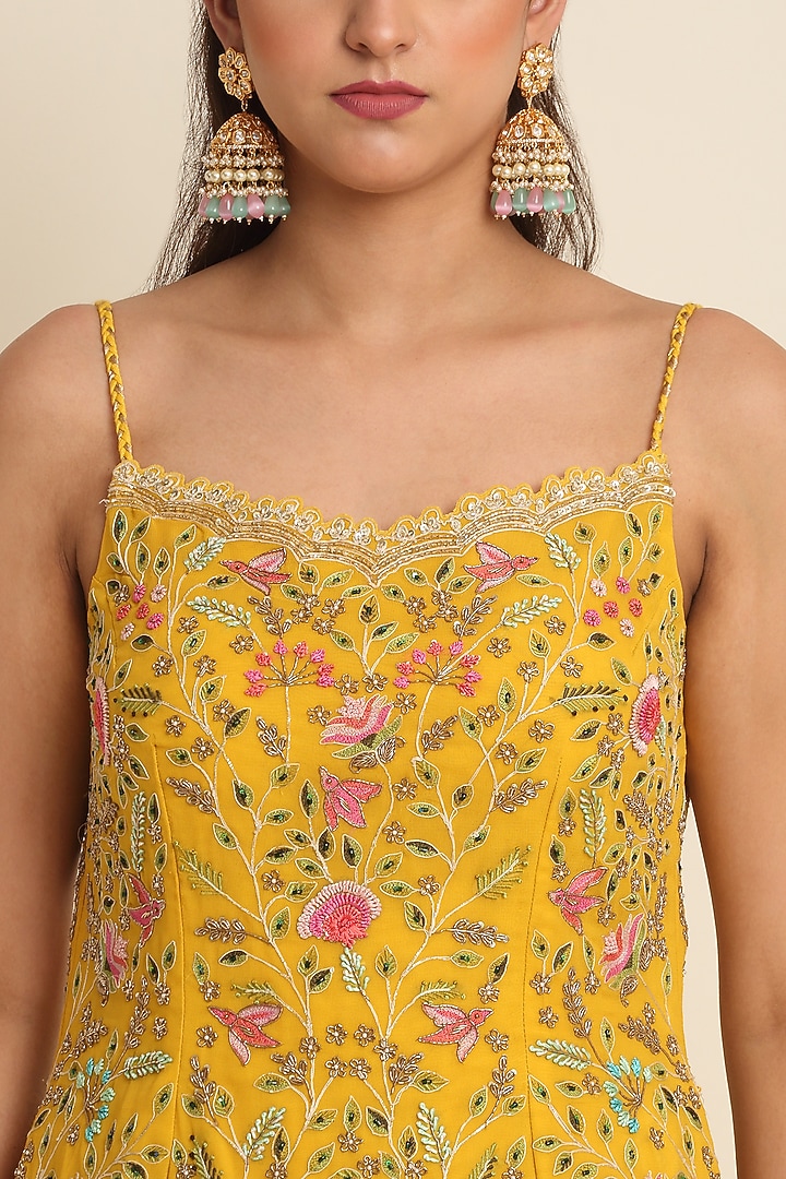 Yellow Tiered Wedding Sharara Set by Priyanka Jain at Pernia's Pop Up Shop