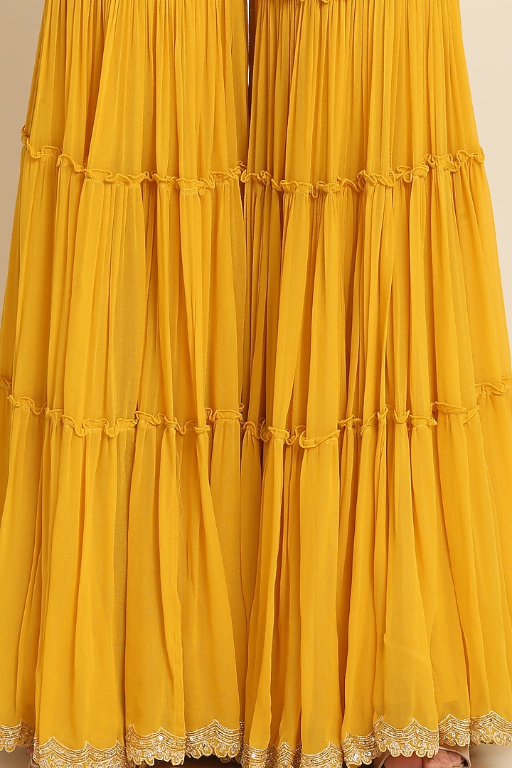 Yellow Tiered Wedding Sharara Set by Priyanka Jain at Pernia's Pop Up Shop