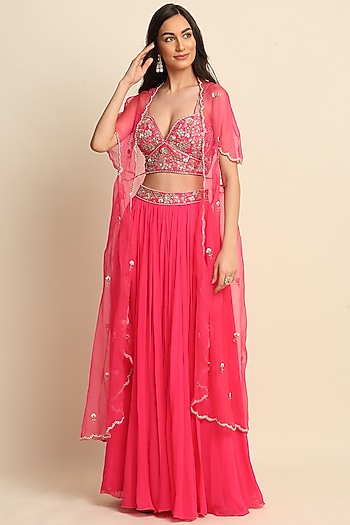 Fuchsia Georgette Wedding Sharara Set by Priyanka Jain at Pernia's Pop Up Shop