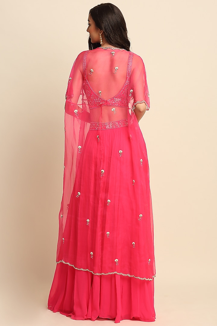 Fuchsia Georgette Wedding Sharara Set by Priyanka Jain at Pernia's Pop Up Shop