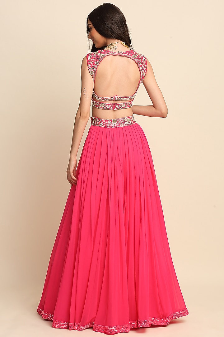 Fuchsia Georgette Wedding Lehenga Set by Priyanka Jain at Pernia's Pop Up Shop