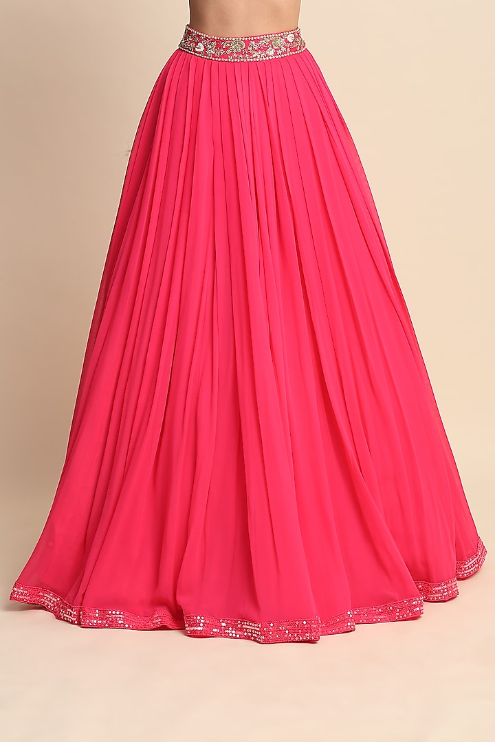 Fuchsia Georgette Wedding Lehenga Set by Priyanka Jain at Pernia's Pop Up Shop