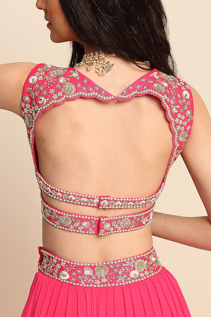 Fuchsia Georgette Wedding Lehenga Set by Priyanka Jain at Pernia's Pop Up Shop