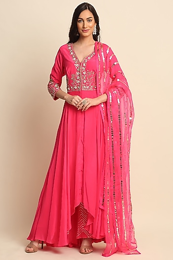 Fuchsia Crepe Wedding Anarkali Set by Priyanka Jain at Pernia's Pop Up Shop