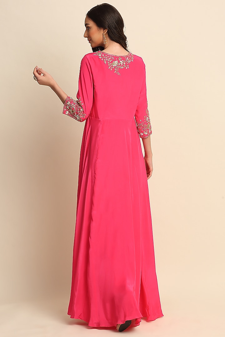 Fuchsia Crepe Wedding Anarkali Set by Priyanka Jain at Pernia's Pop Up Shop