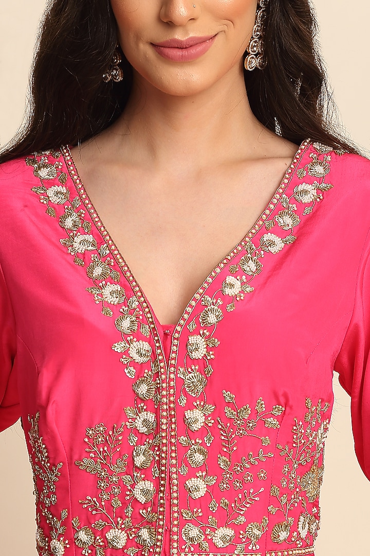 Fuchsia Crepe Wedding Anarkali Set by Priyanka Jain at Pernia's Pop Up Shop