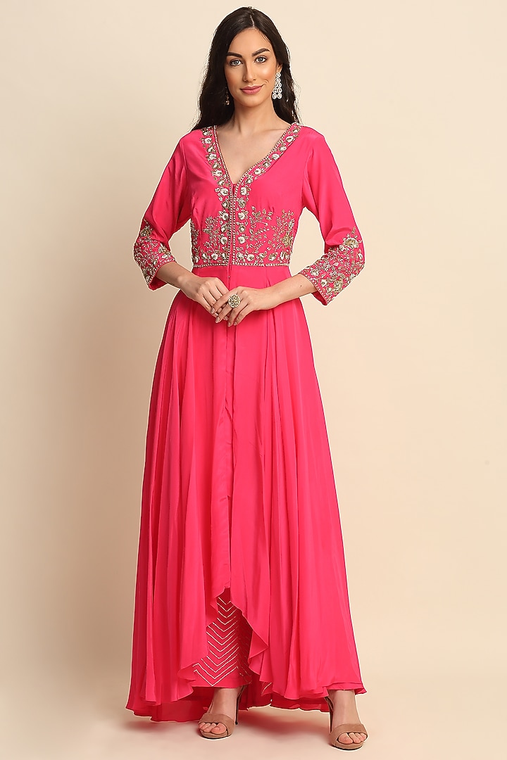 Fuchsia Crepe Wedding Anarkali Set by Priyanka Jain at Pernia's Pop Up Shop