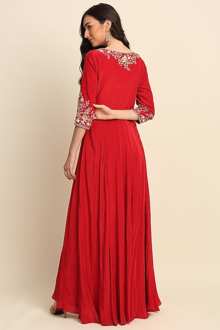 Red Crepe Wedding Anarkali Set by Priyanka Jain at Pernia's Pop Up Shop