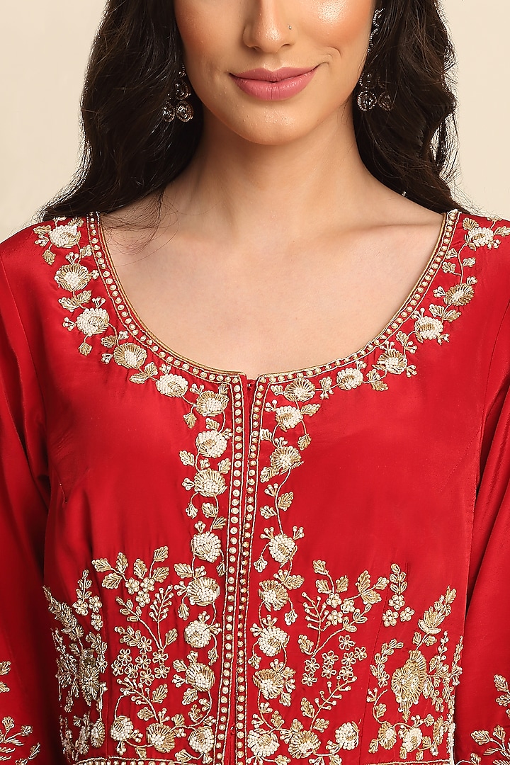 Red Crepe Wedding Anarkali Set by Priyanka Jain at Pernia's Pop Up Shop