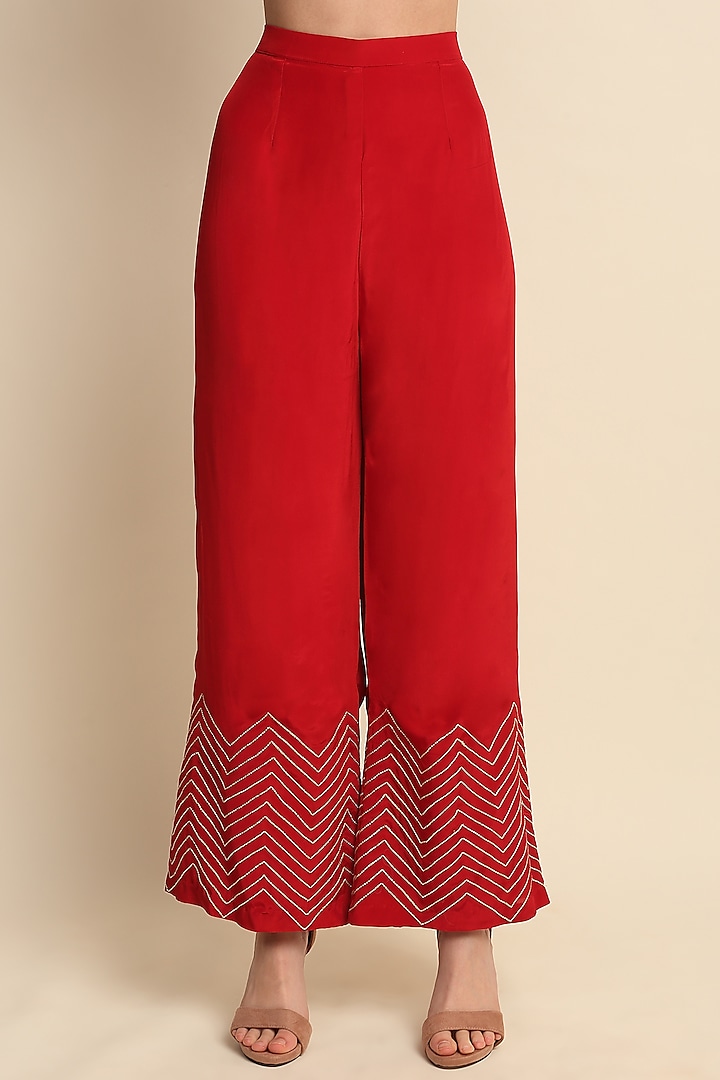 Red Crepe Wedding Anarkali Set by Priyanka Jain at Pernia's Pop Up Shop
