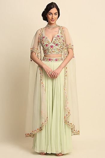 Mint Green Georgette Wedding Sharara Set by Priyanka Jain at Pernia's Pop Up Shop
