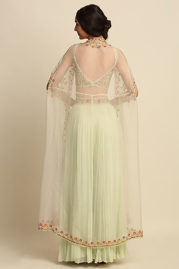 Mint Green Georgette Wedding Sharara Set by Priyanka Jain at Pernia's Pop Up Shop